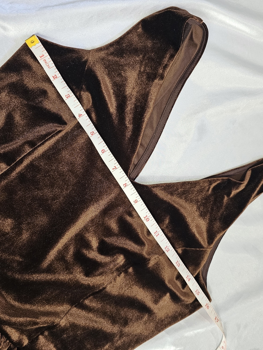 Sleeveless Brown Velvet V Neck Dress - Picture 3 of 6